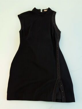 Halston Heritage Black One-Shoulder Stud-Trim Dress